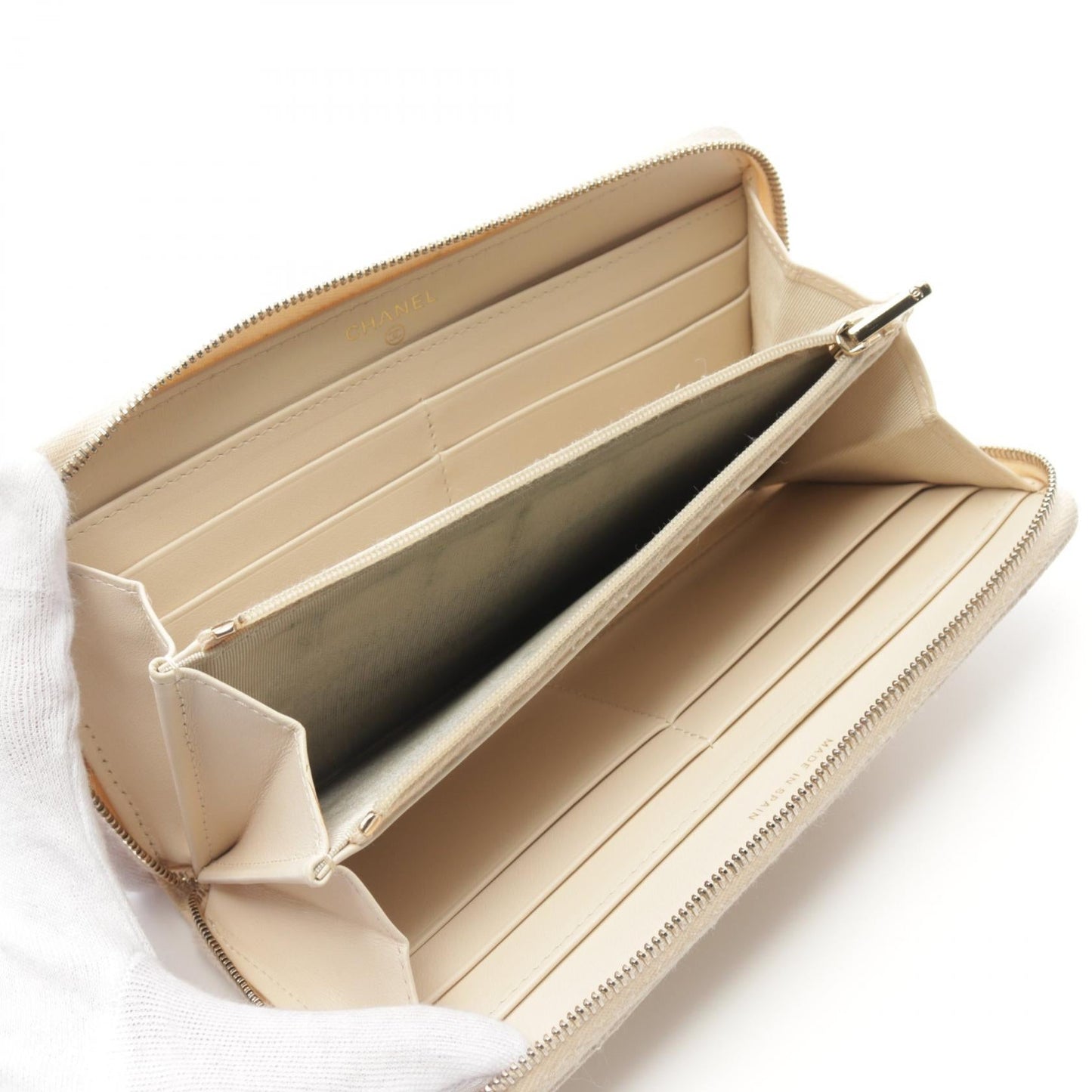 Chanel Classic Long Zip Wallet Leather Ivory