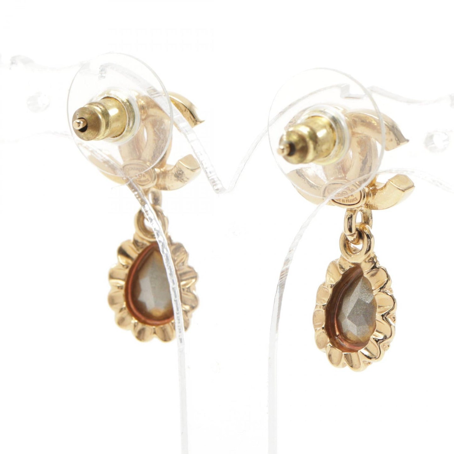 Chanel Coco Mark Earrings Gold Plated Rhinestone