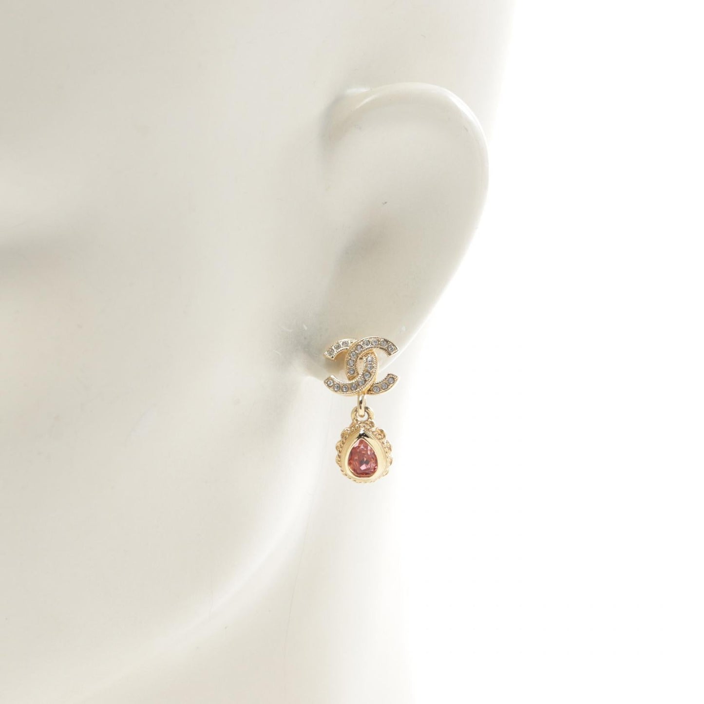 Chanel Coco Mark Earrings Gold Plated Rhinestone
