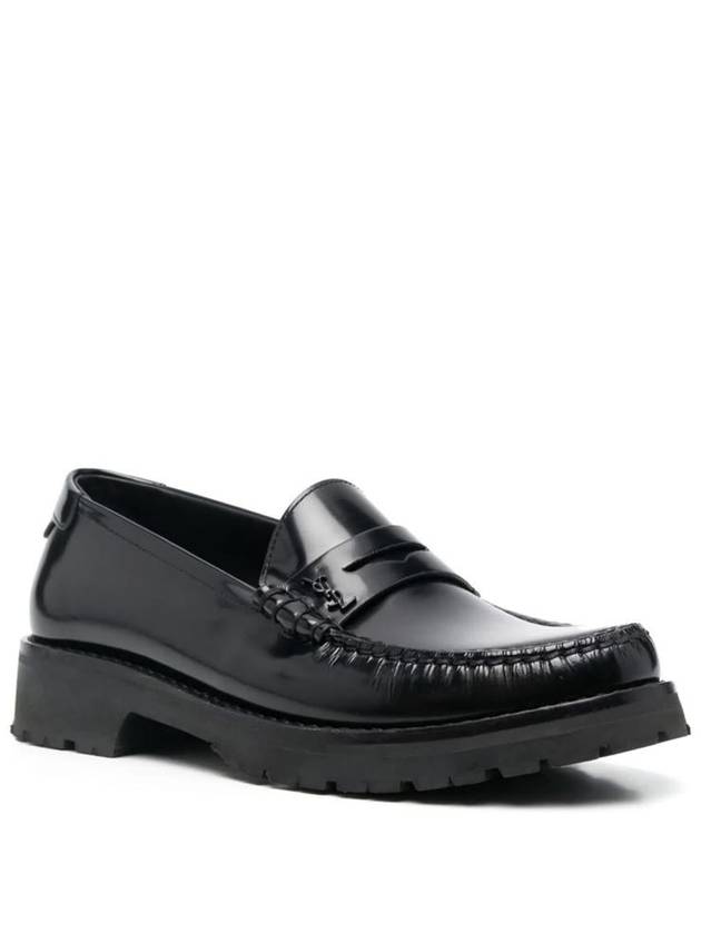 Saint Laurent Women's Chunky Penny Slippers Smooth Leather Loafers Black