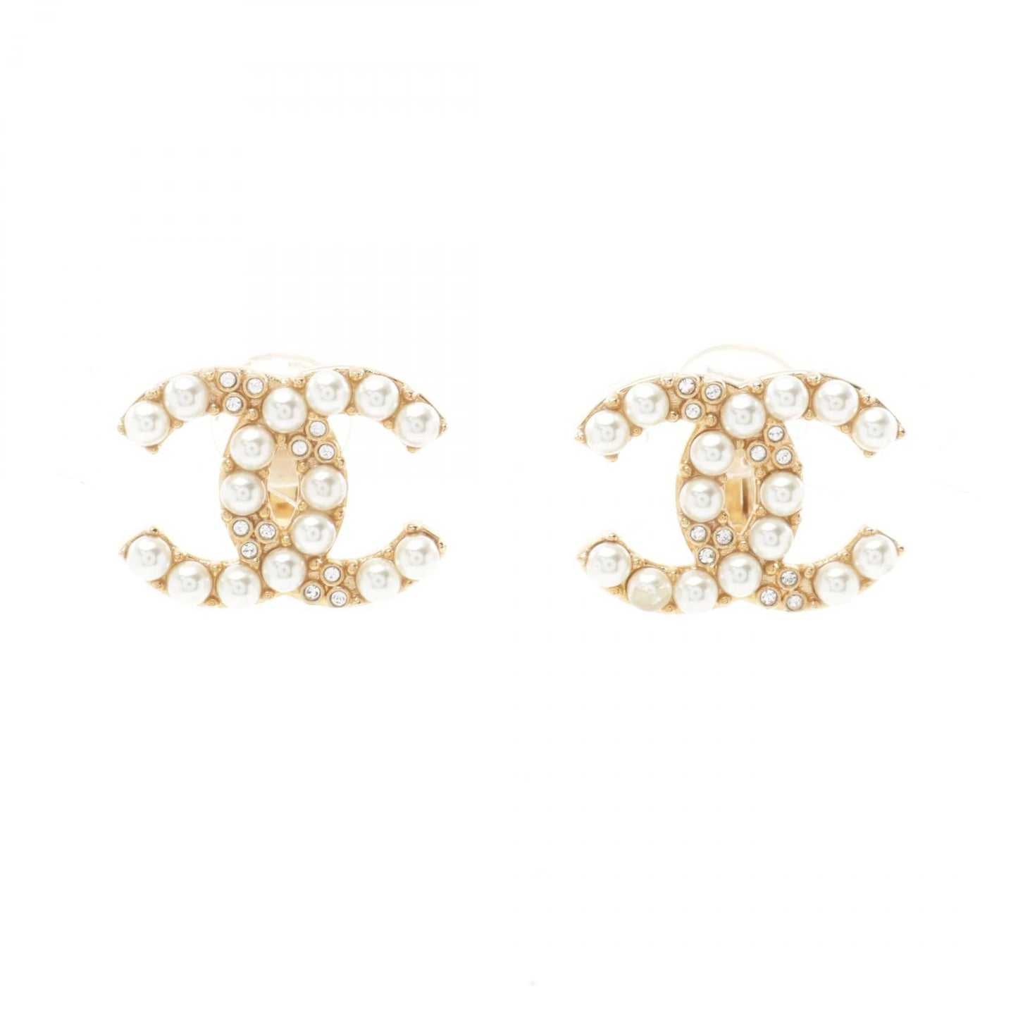 Chanel Coco Mark Earrings Gold Plated Faux Pearl