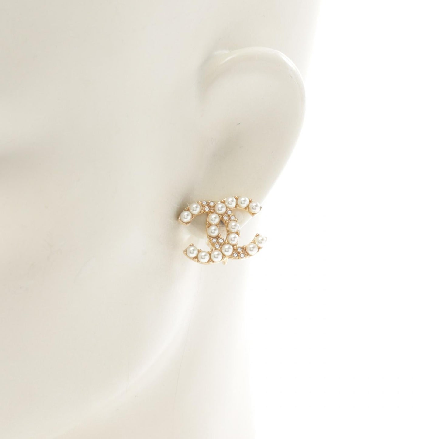 Chanel Coco Mark Earrings Gold Plated Faux Pearl