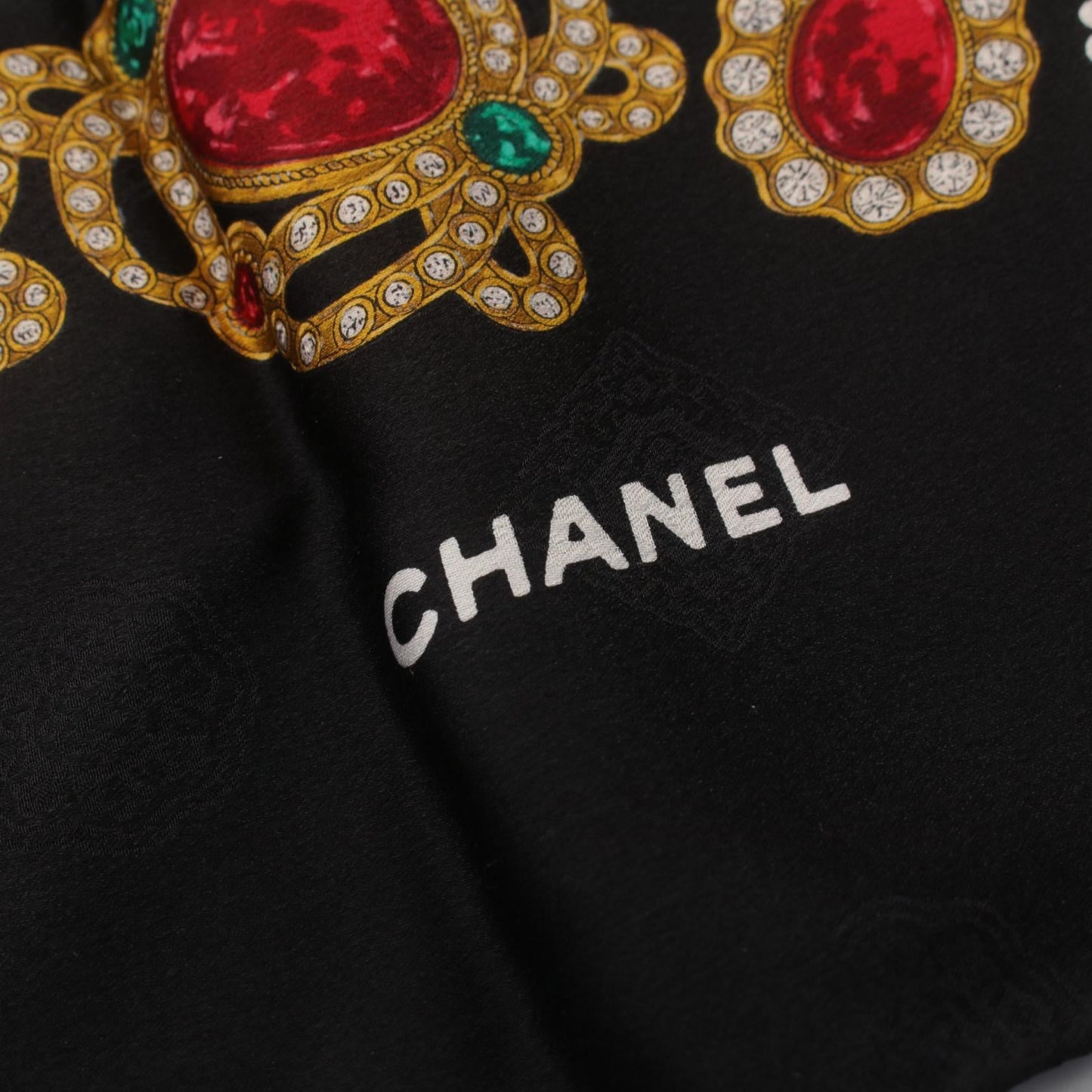 Chanel Silk Scarf Black Multicolor