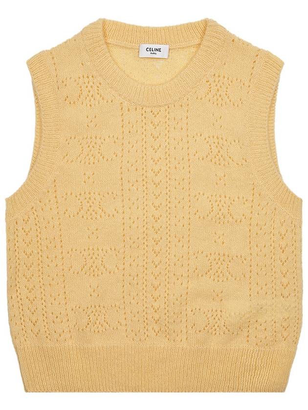 CELINE All Over Triomphe Shetland Pointelle Vest Yellow