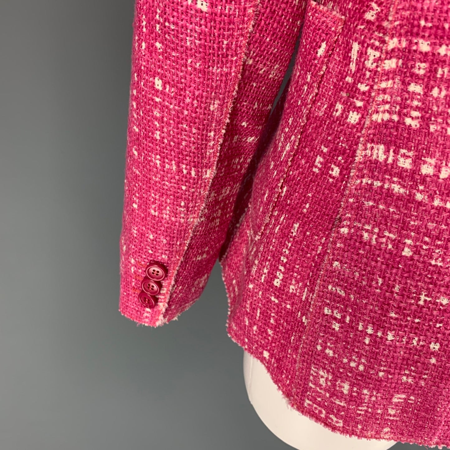 PRADA Size 14 Pink White Cotton Blend Woven Jacket