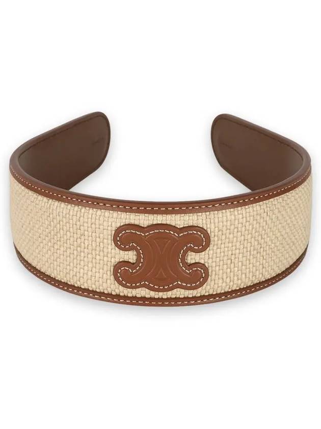 CELINE Triomphe Raphia Calfskin Headband Natural Tan