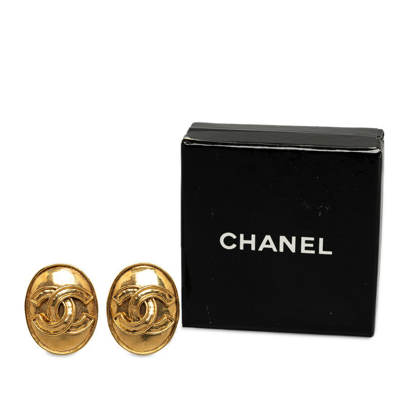 Chanel Vintage Coco Mark Earrings Gold Plated