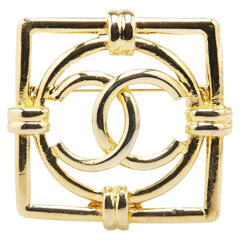 Chanel Vintage Coco Mark Square Brooch Gold