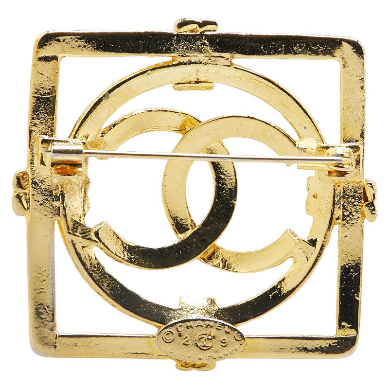 Chanel Vintage Coco Mark Square Brooch Gold