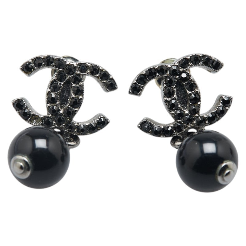 Chanel Coco Mark Rhinestone Earrings Metal