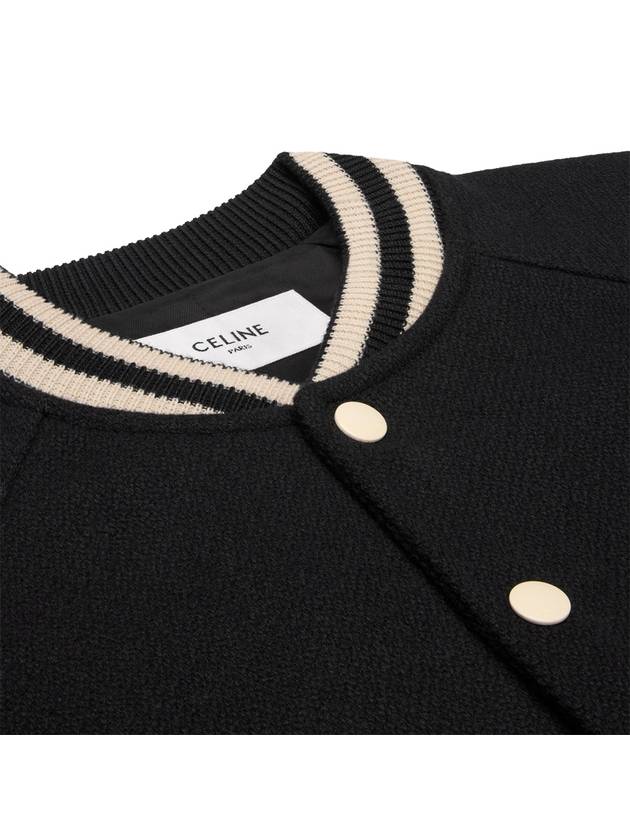 CELINE Teddy Embroidered Logo Textured Wool Bomber Jacket Black