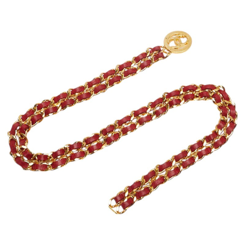 Chanel Coco Mark Double Chain Belt Gold Red