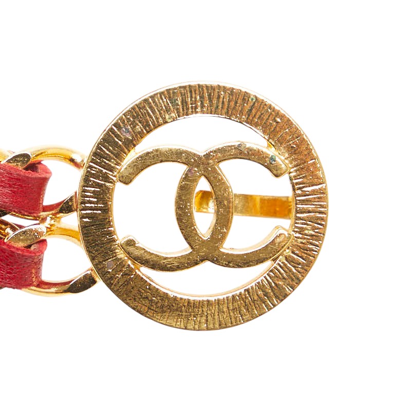 Chanel Coco Mark Double Chain Belt Gold Red