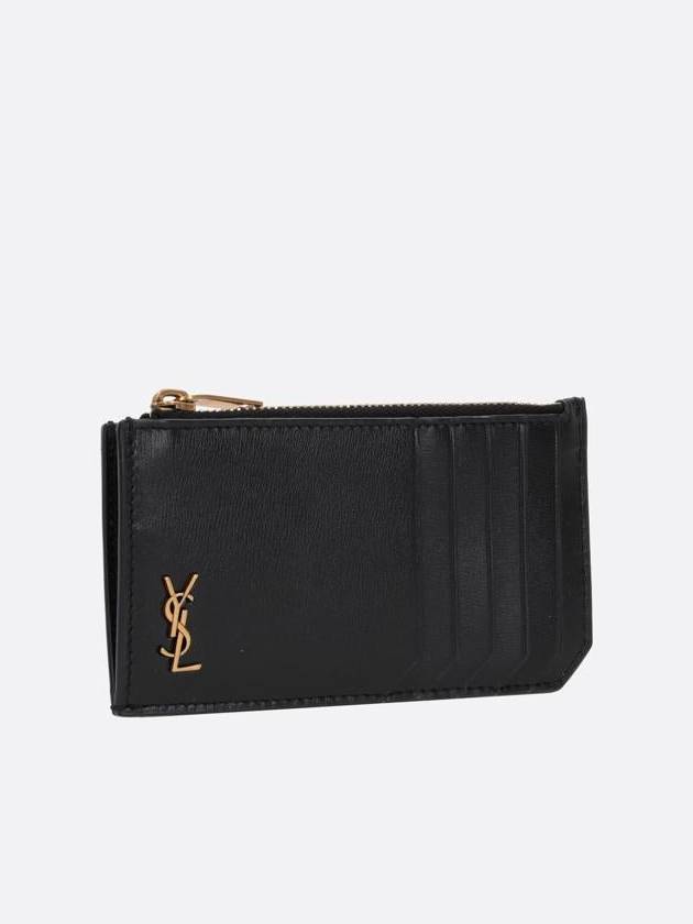 Saint Laurent Monogram Leather Gold Zipper Card Wallet Black