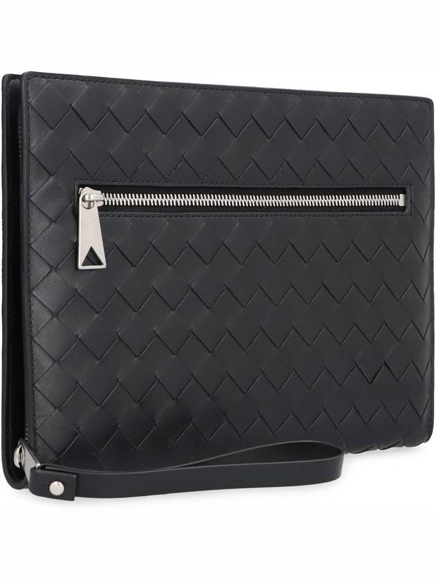 Bottega Veneta Intrecciato Zipper Small Clutch Bag Black