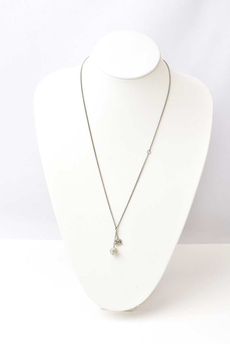 Chanel 2way Necklace/Pendant with Rhinestones and Silver CC Ball