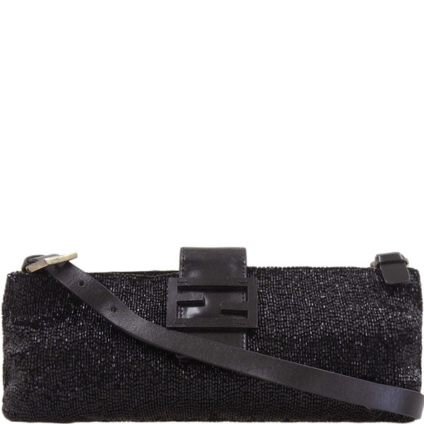 FENDI Beads Mamma Baguette Shoulder Bag Black