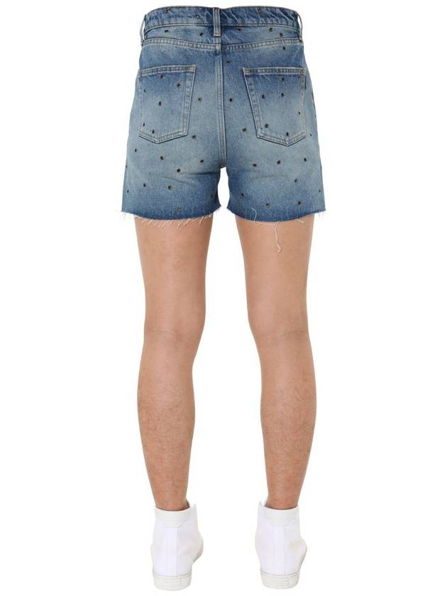 Saint Laurent Eyelet Stud Cotton Denim Shorts Blue