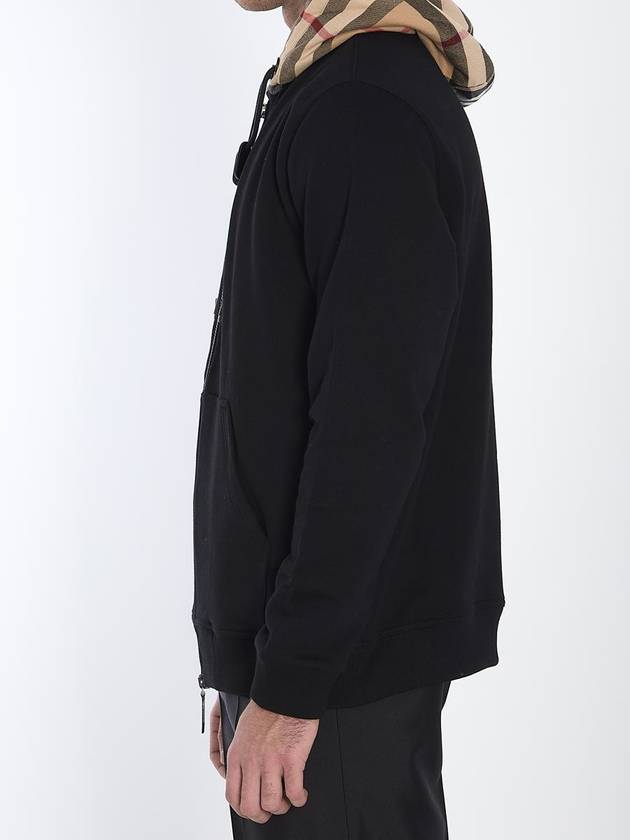 Burberry Check Hood Cotton Zip Up Hoodie Black Archive Beige