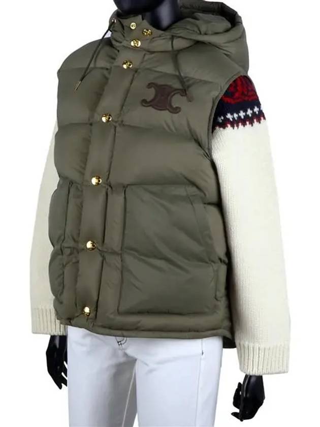 CELINE Triomphe Patch Hooded Down Vest Light Khaki