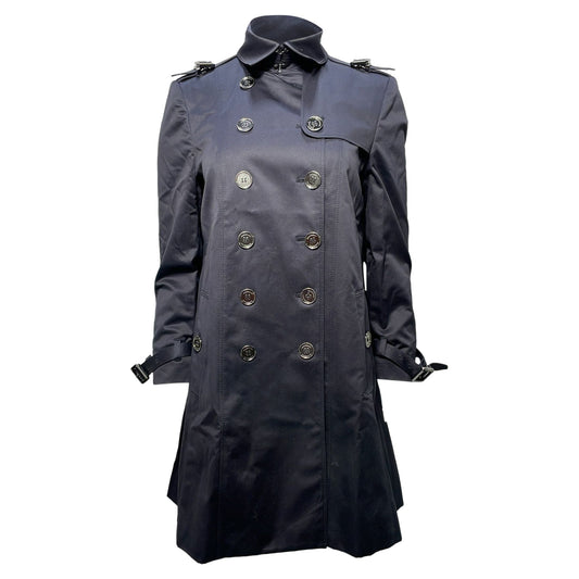Burberry Double-Breasted Coat in Navy Blue Cotton