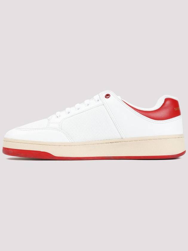 Saint Laurent Crack Lace Up Calf Leather Low Top Sneakers White Red