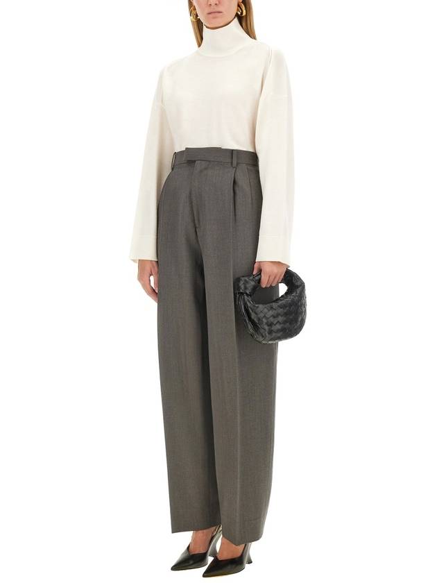 Bottega Veneta Pleated Straight Pants Grey Melange