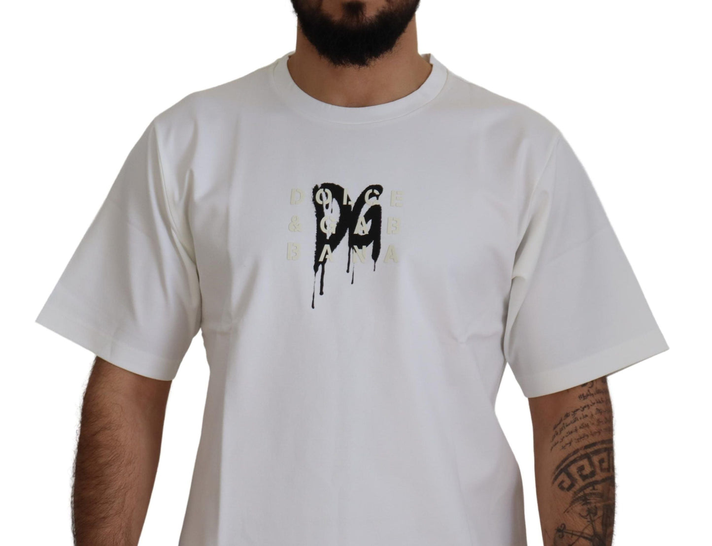 Dolce & Gabbana White Logo Print Cotton Crewneck Men's T-shirt