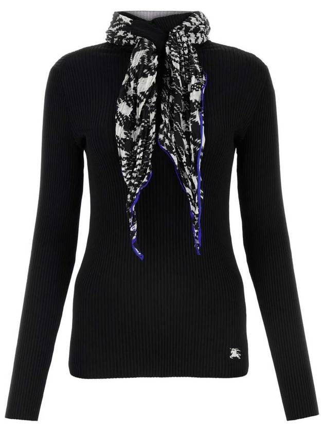 Burberry Scarf Detail Rib Knit Top Black