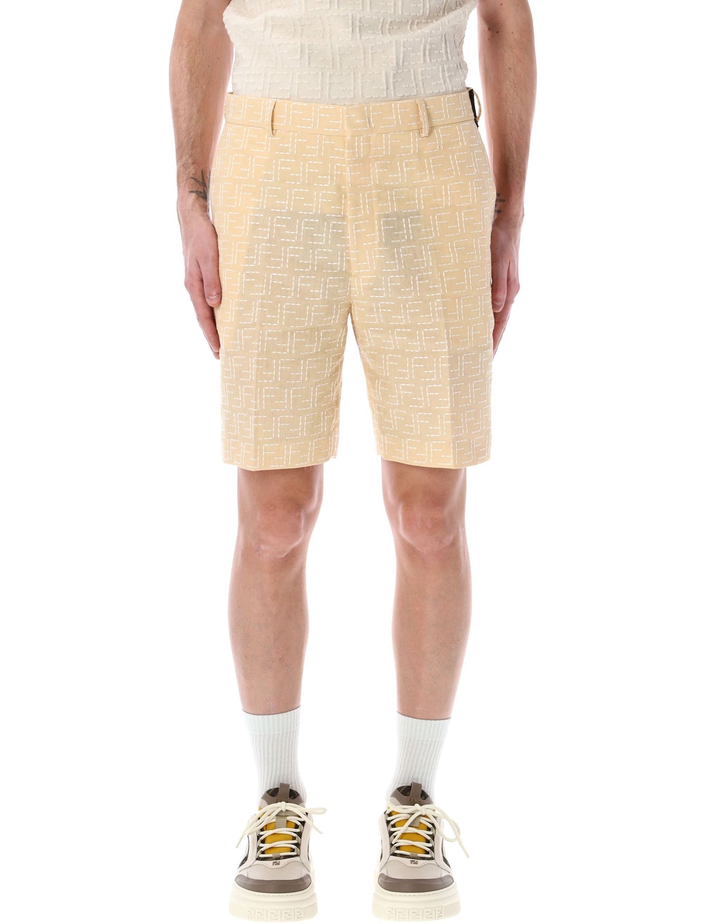 FENDI Men's Linen Blend Bermuda Shorts