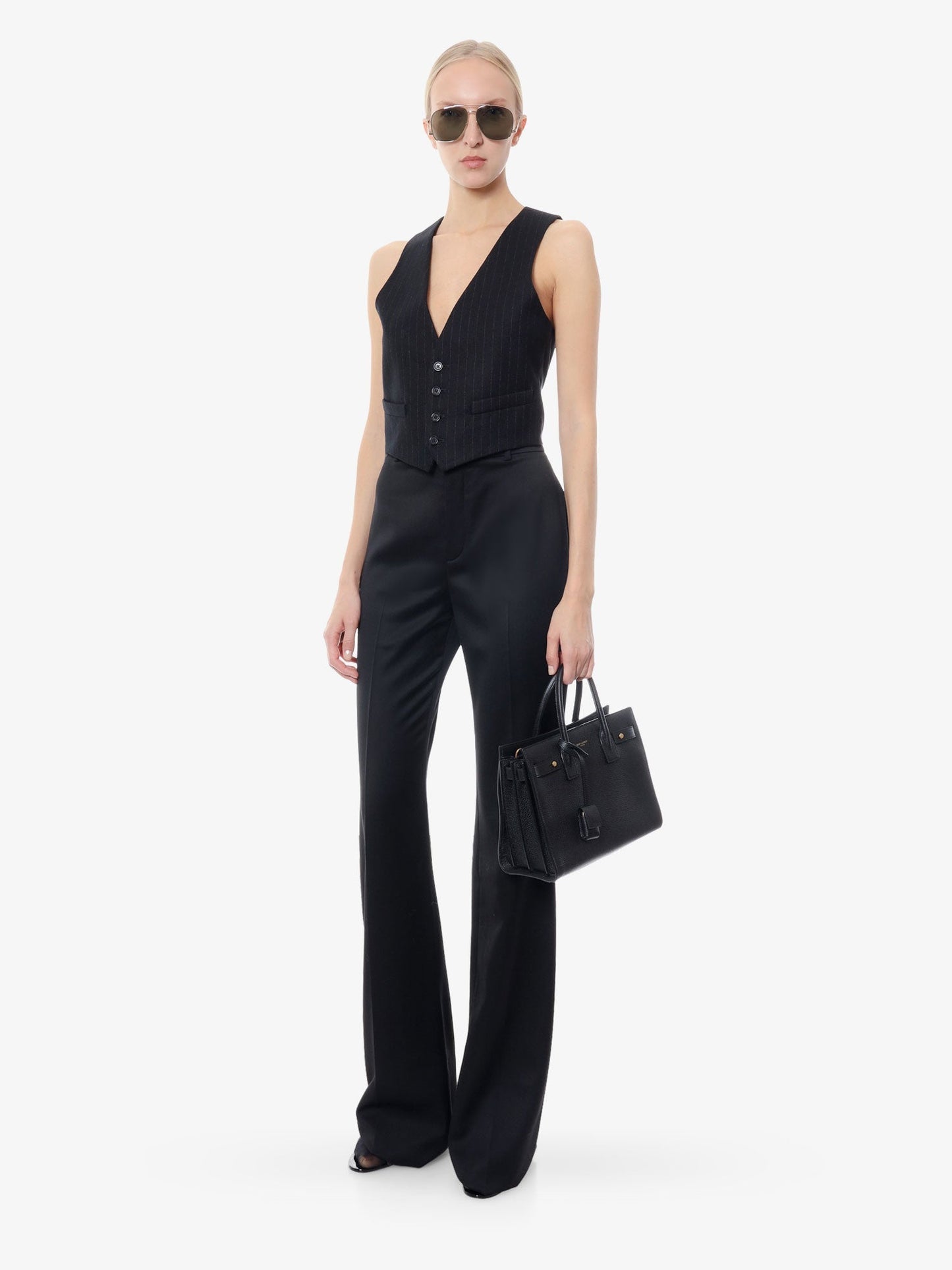 Saint Laurent Women Sac De Jour Baby Textured Leather Crossbody Bag