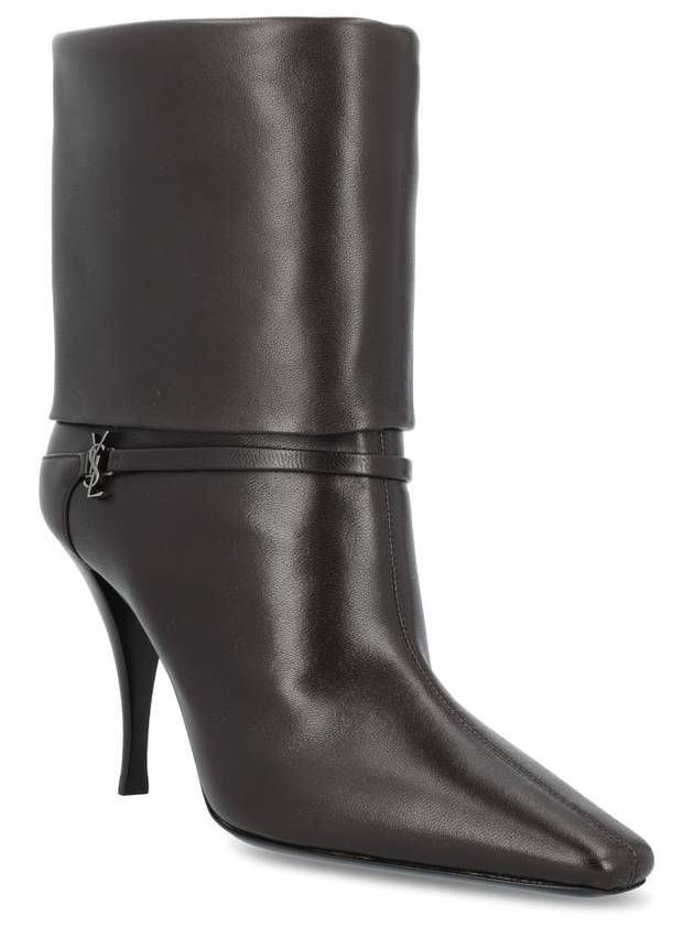 Saint Laurent Niki Leather Ankle Boots Eagle Brown