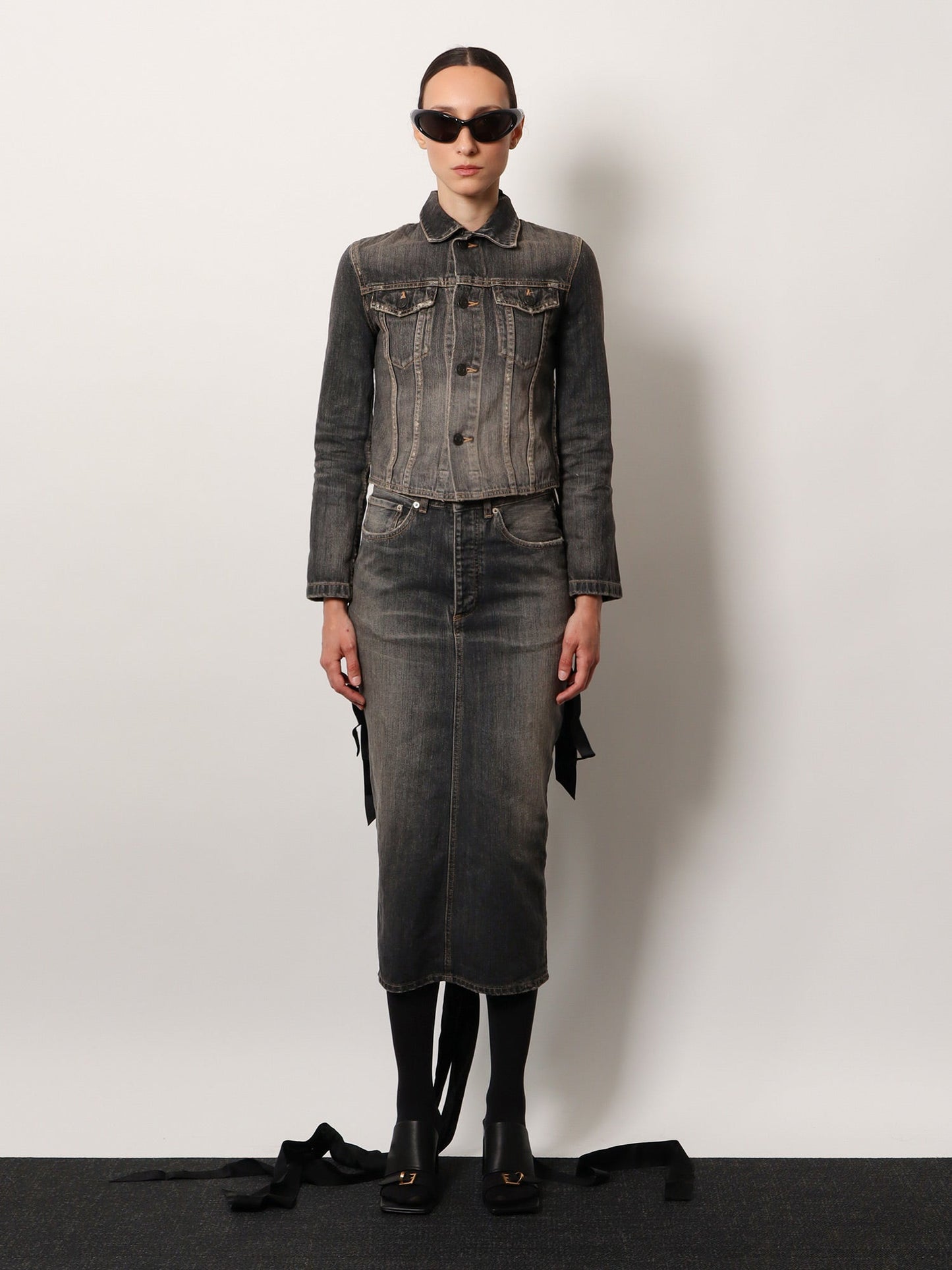 Balenciaga Women Denim Jacket With Satin Laces