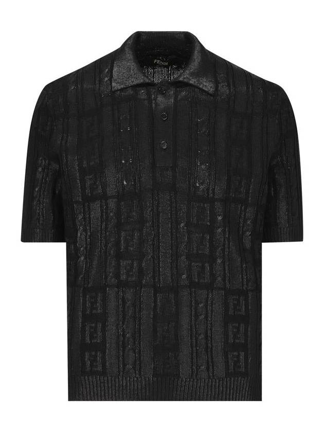 Fendi FF Motif Wool Polo Shirt Black