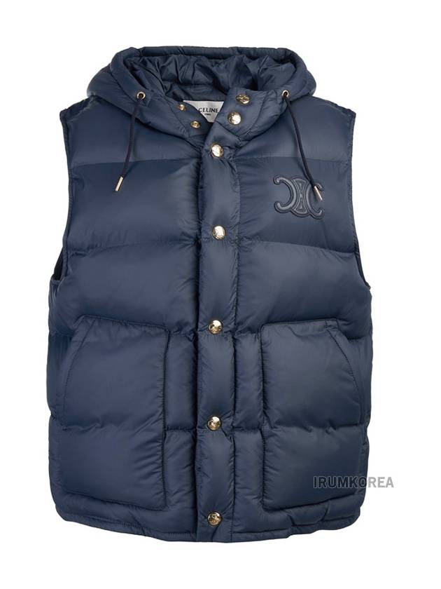 CELINE Triomphe Patch Hooded Down Vest Light Navy