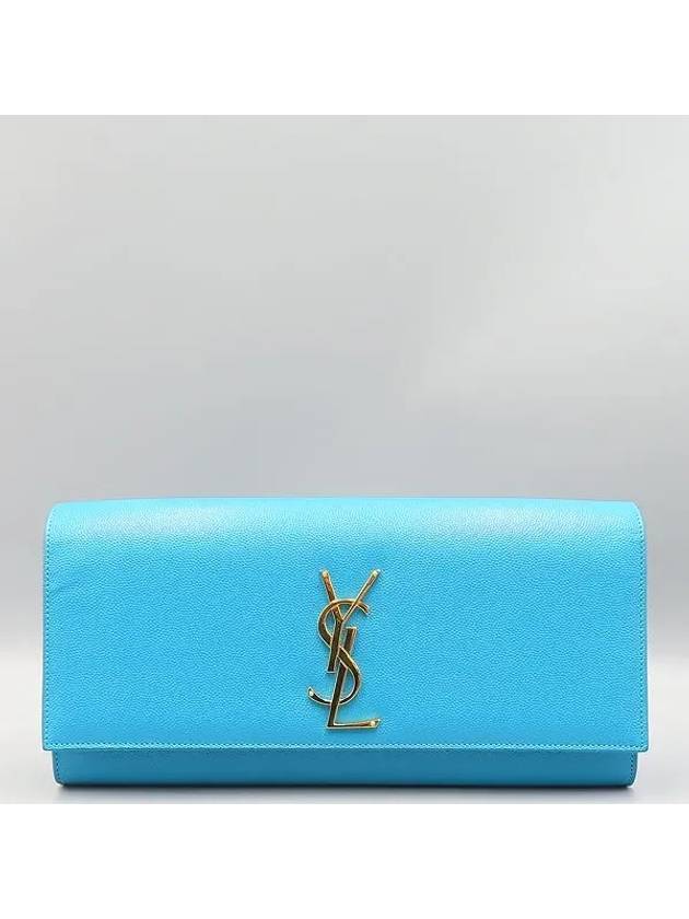 Saint Laurent 326079 Blue leather SAC CASSANDRE YSL gold logo flap clutch