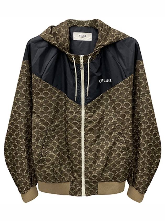 CELINE Men's Monogram Nylon Hooded Jacket Beige Black