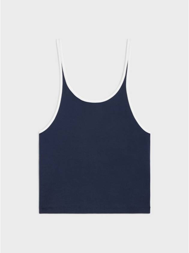 CELINE Satin Patch Cotton Jersey Sleeveless Navy