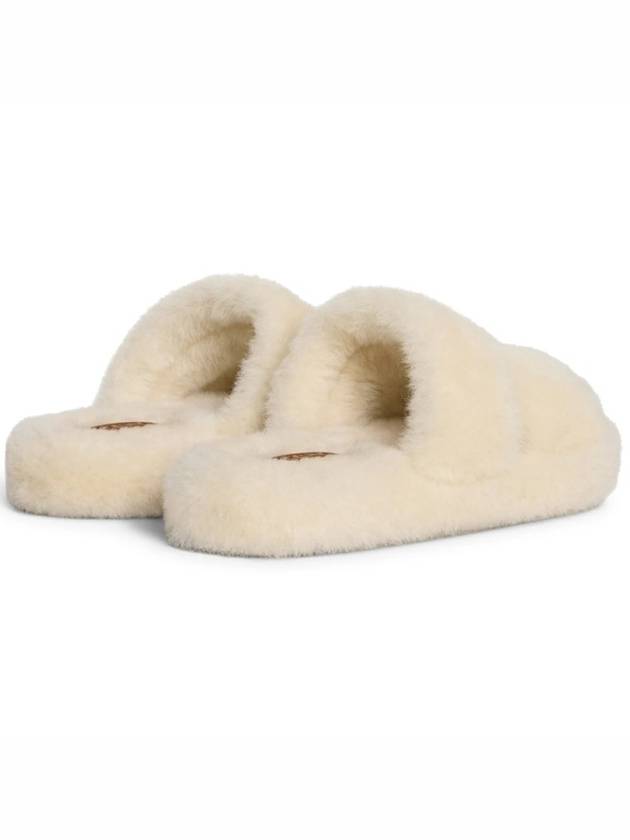 CELINE Triomphe Shearling Fur Slippers Brown Beige