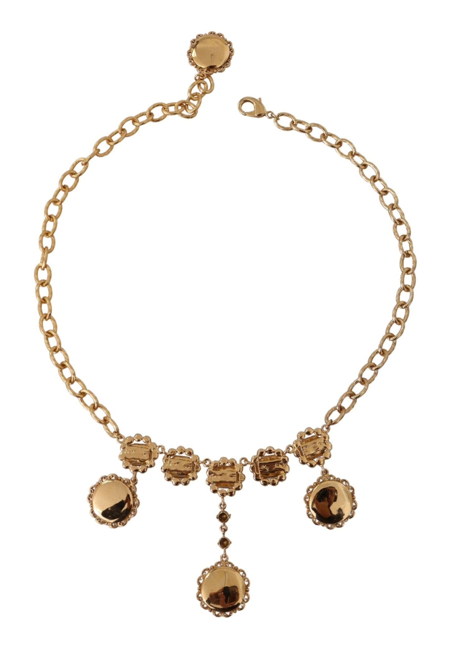 Dolce & Gabbana Gold Clock Statement Crystal Chain Women's Necklace