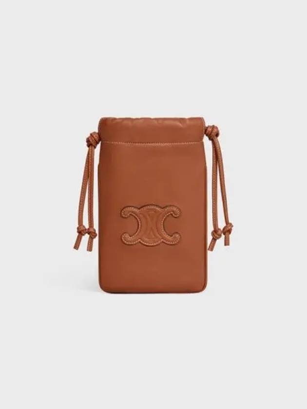 CELINE Coeur Triomphe Smooth Lambskin Drawstring Phone Tan