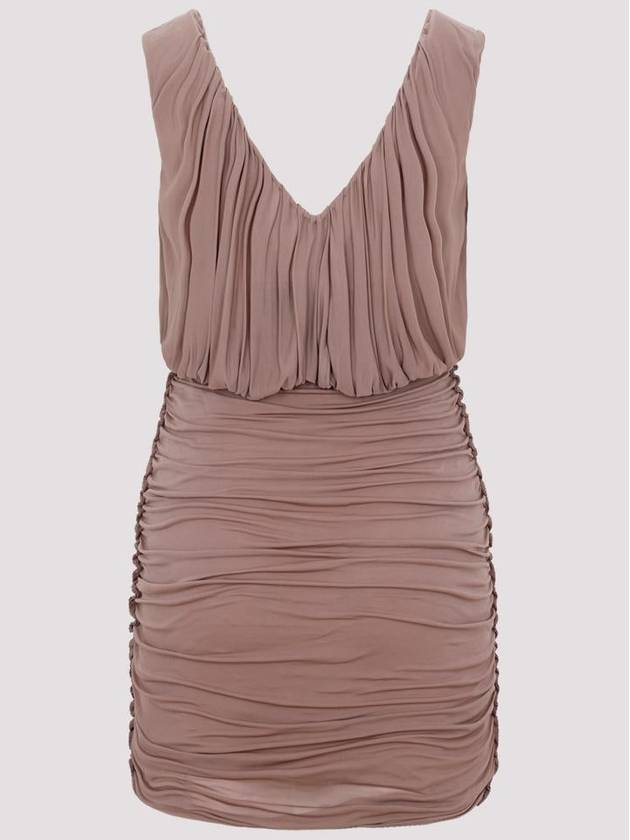 Saint Laurent Cupro V-Neck Midi Dress Pink