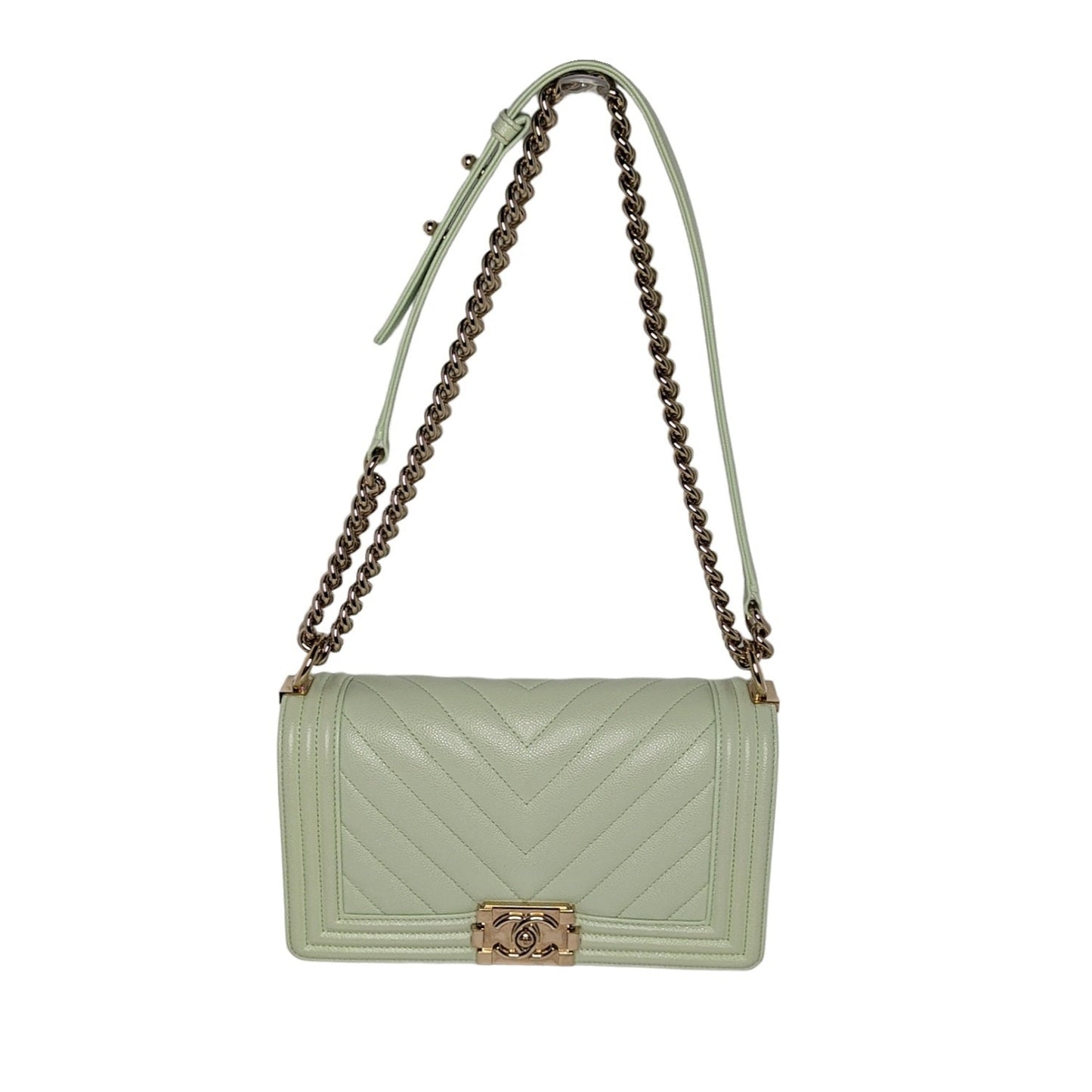 Chanel bag Caviar Chevron Quilted Medium Boy Flap Light Green