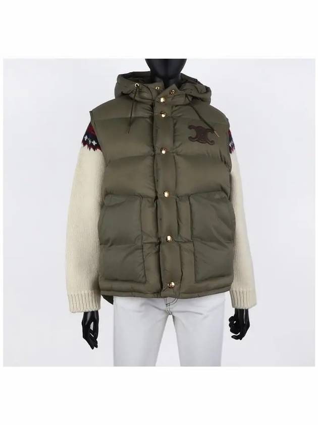 CELINE Triomphe Patch Hooded Down Vest Light Khaki