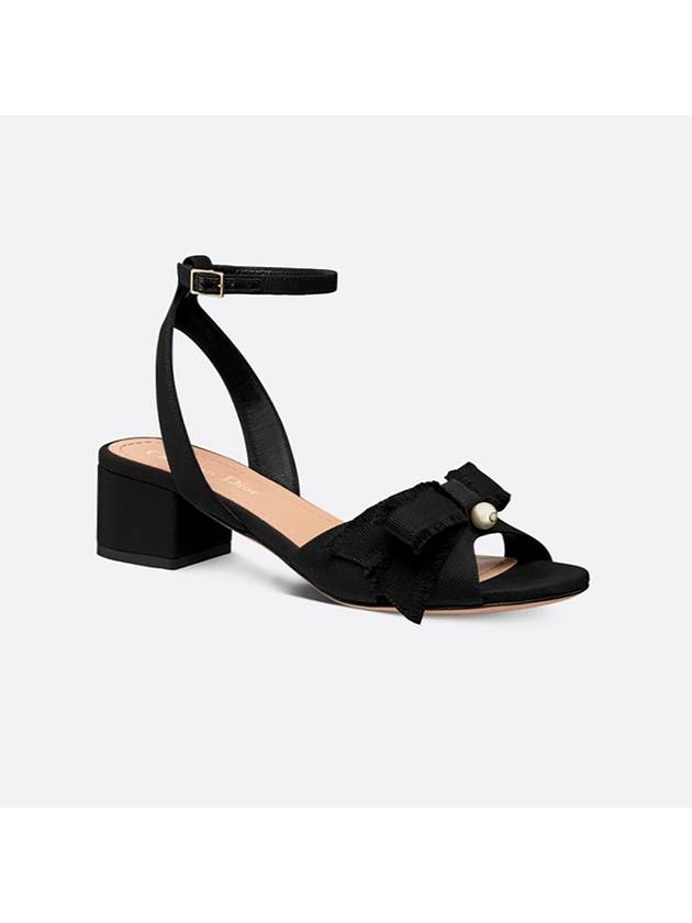 Adiorable Fringe Grosgrain Sandal Heels Black Dior