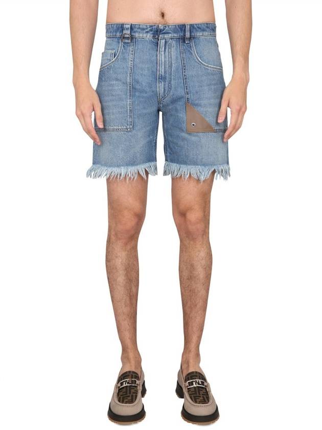 Fendi Fringe Denim Shorts Blue