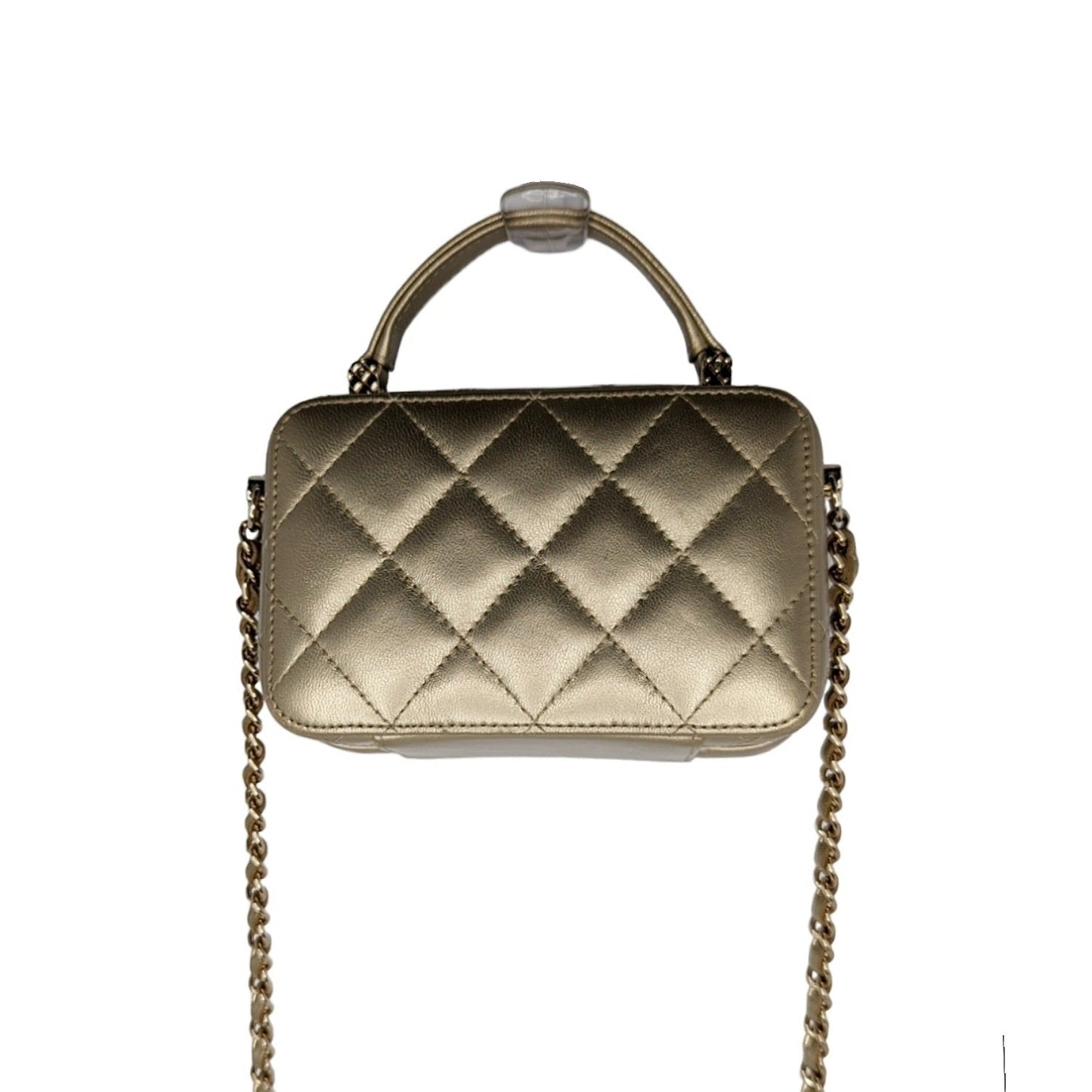 Chanel bag Metallic Lambskin Quilted Top Handle Vanity Case Gold