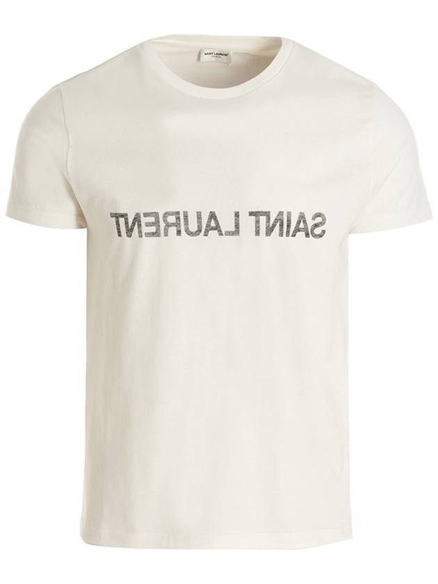Saint Laurent Reverse Logo Print Cotton Short Sleeve T-Shirt White