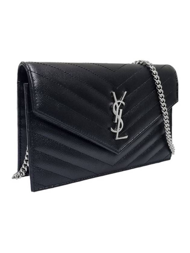 Saint Laurent 393953 Black Monogram Envelope Silver Chain Cross Bag