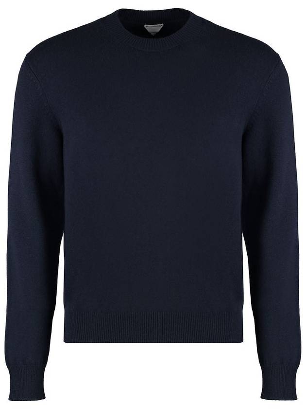 Bottega Veneta Crew Neck Cashmere Knit Top Navy